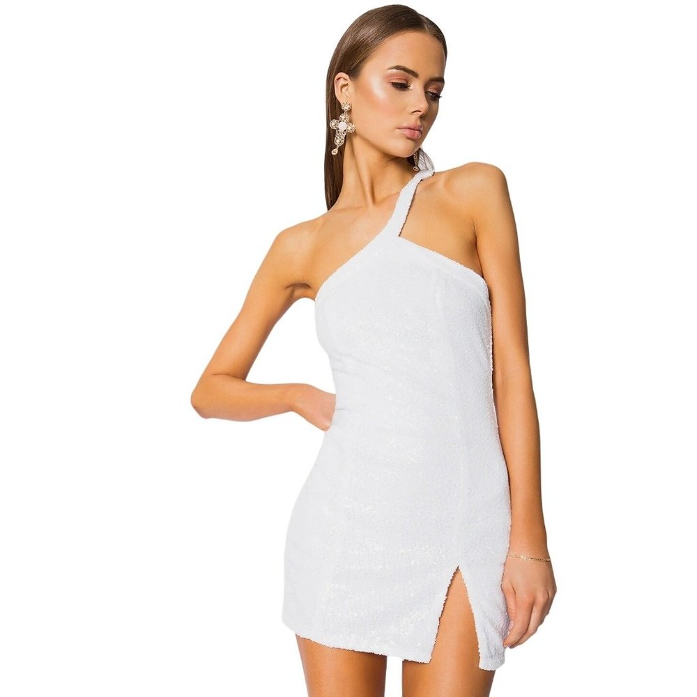 superdown Cicely Mini Sequin Dress in White Small New
